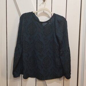 Loft blue black patterned layered tie top size xs career work office boho